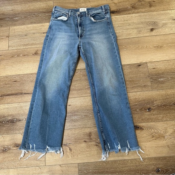 McGuire Women’s Raw Distressed Hem Mid Rise Wide Leg Medium Wash Denim Jeans GUC - Picture 2 of 7